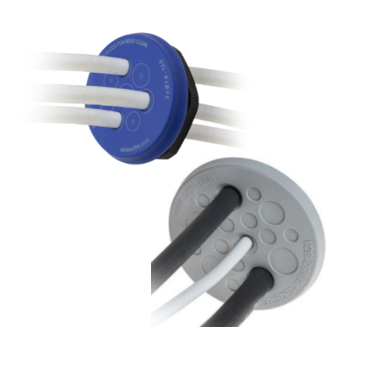 DetasUltra round cable entry plates with multiple cables passing through double-membrane seals